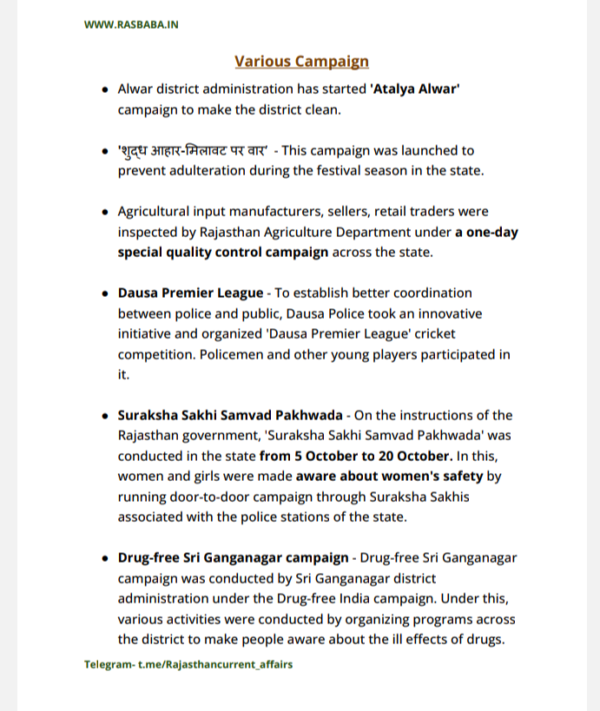 Rajasthan RAS Current Affairs 2024-2025